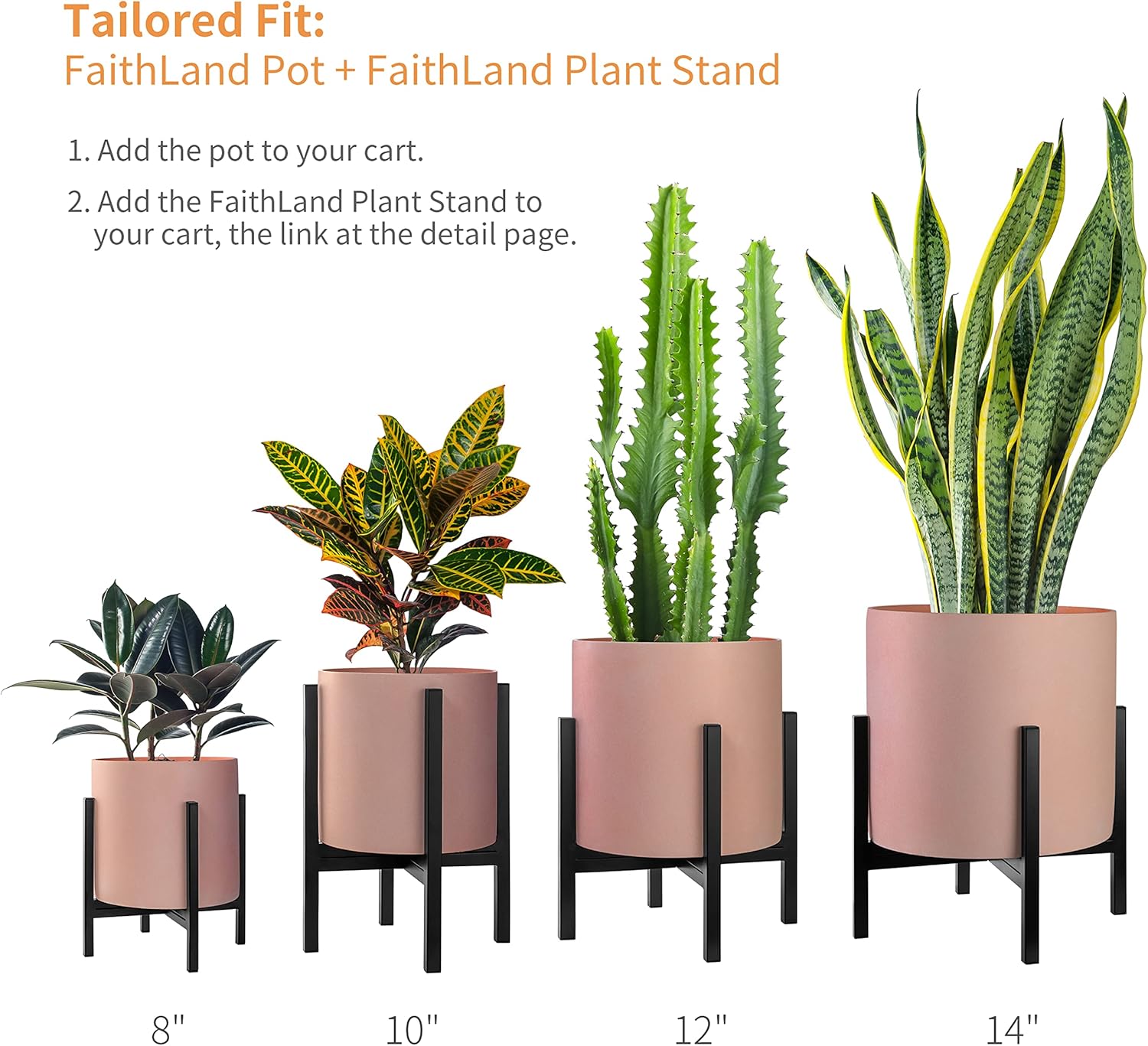 FaithLand Plant Pot 12 inch - Perfectly Fits Mid-Century Modern Plant Stand - Drainage Plug and Drainage Mesh Screen - Terracotta Color