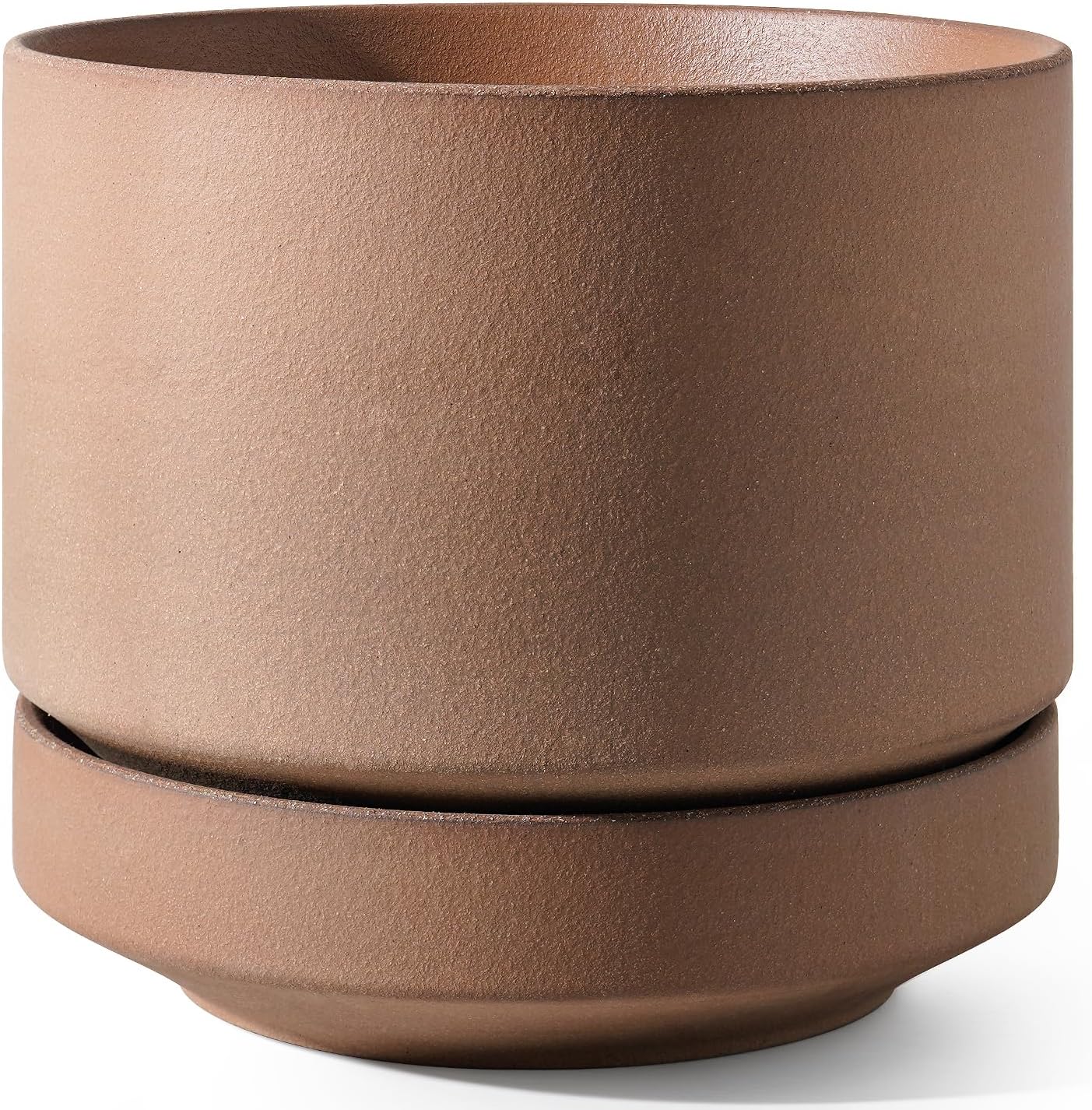 LE TAUCI 12 Inch Pots for Plants with Saucer | Ceramic Outdoor & Indoor Planter Pot for Plants | Drainage Hole, Mesh Pad & Plug | Unglazed Porous | Modern for Home, Office and Patio – Terracotta Color