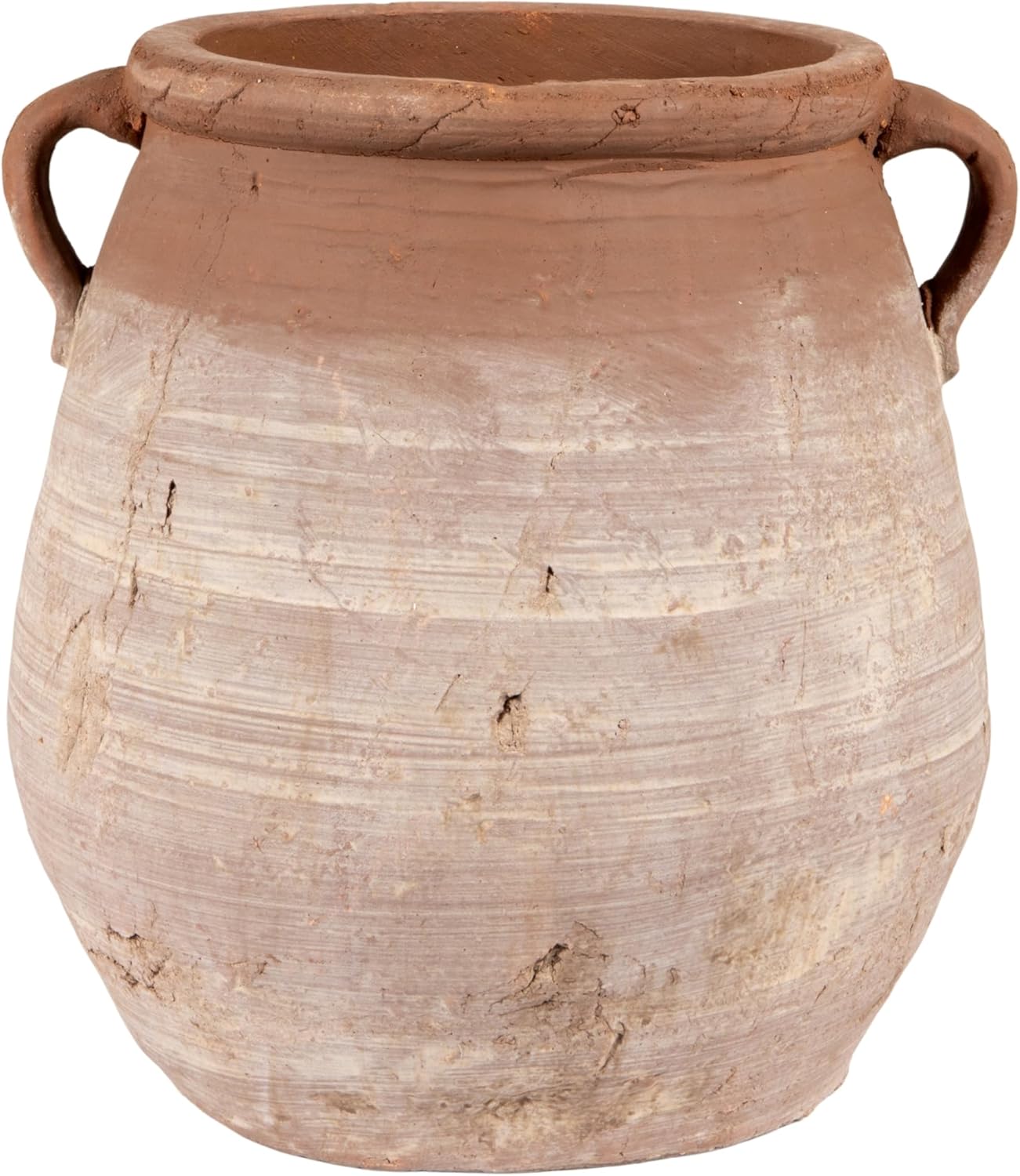Creative Co-Op Large Orange & Whitewashed Terracotta Urn