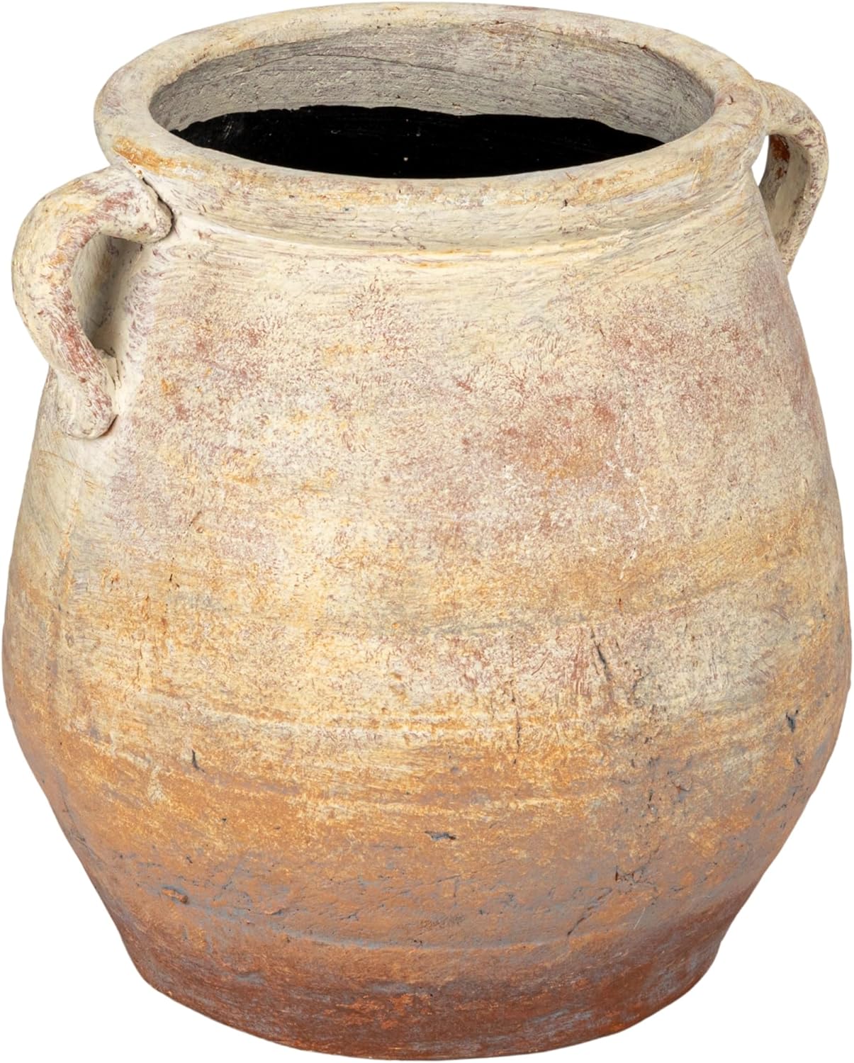 Creative Co-Op Large Orange & Whitewashed Terracotta Urn