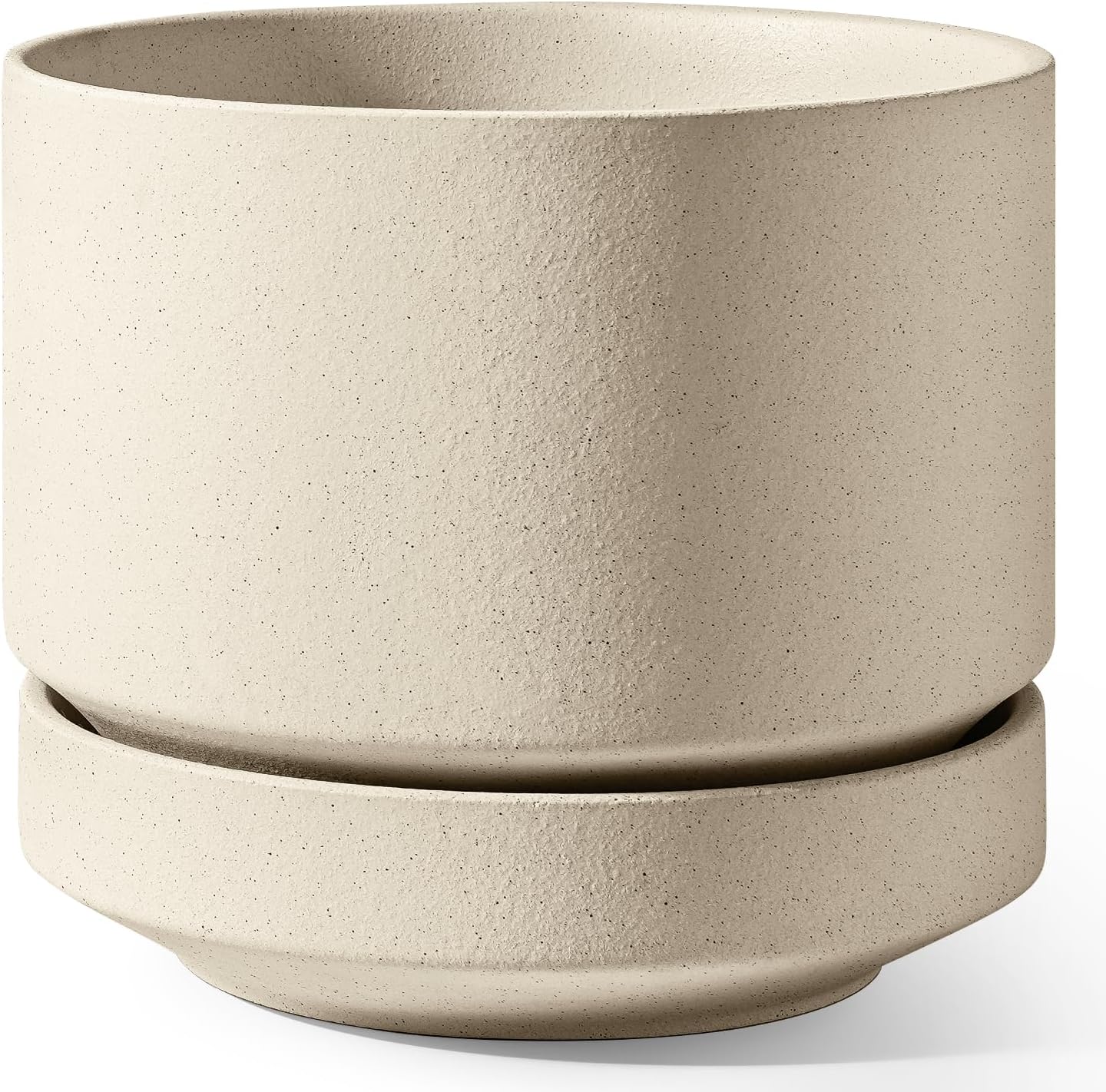 LE TAUCI 12 Inch Pots for Plants with Saucer | Ceramic Outdoor & Indoor Planter Pot for Plants | Drainage Hole, Mesh Pad & Plug | Unglazed Porous | Modern for Home, Office and Patio – Terracotta Color