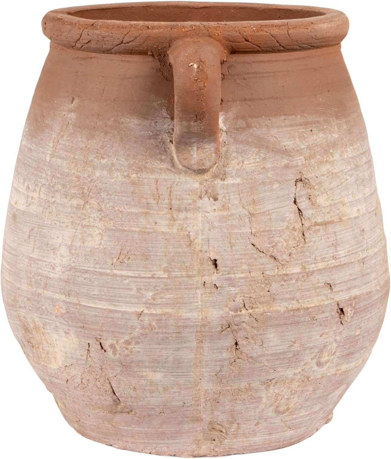 Creative Co-Op Large Orange & Whitewashed Terracotta Urn