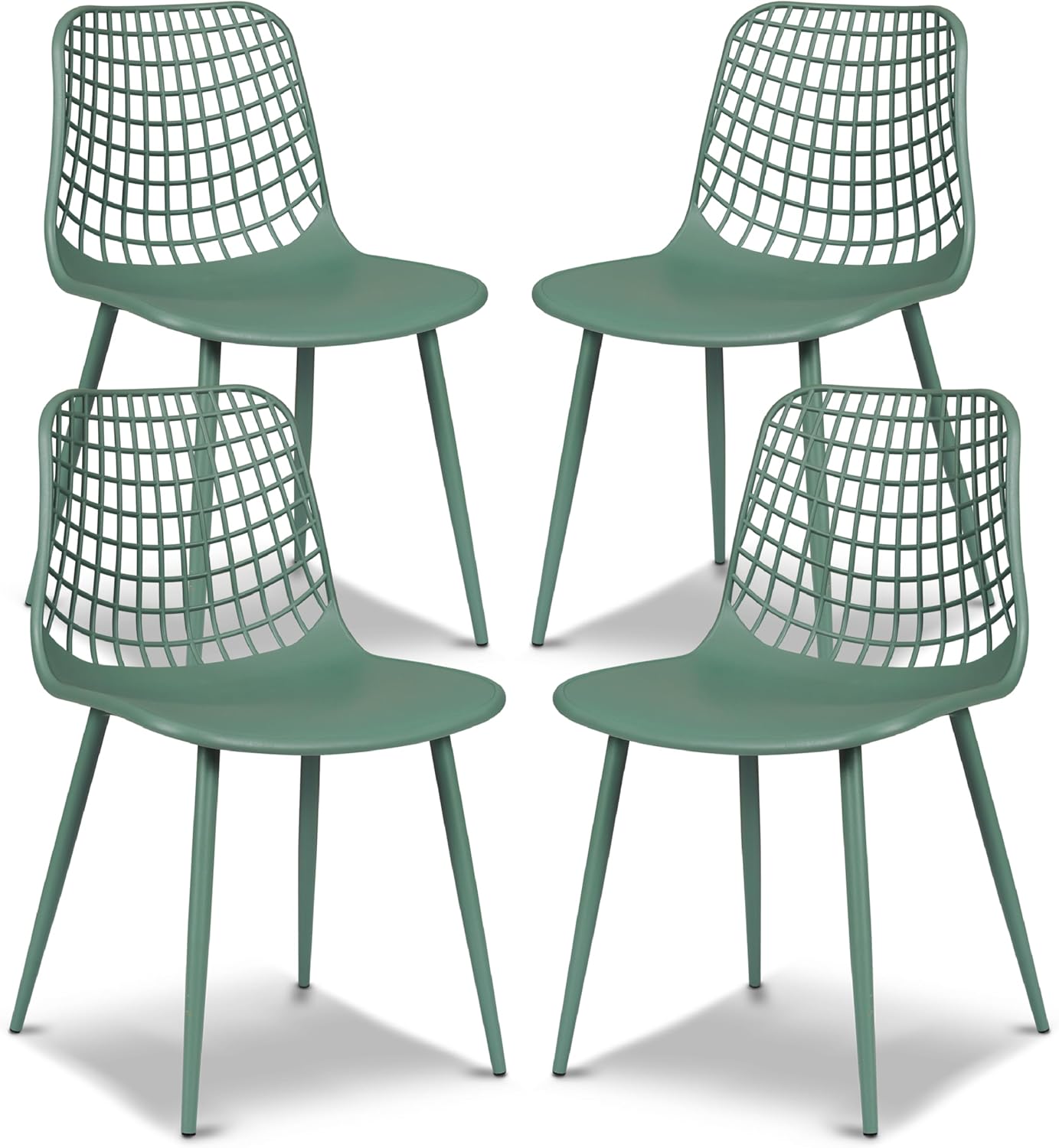 Poly & BARK Isla Modern Kitchen Chairs Set of 4 - Plastic Dining Chair with Metal Legs - Quick Assembly Simple Cafe Chairs Plastic for Indoor or Outdoor - Pistachio Green