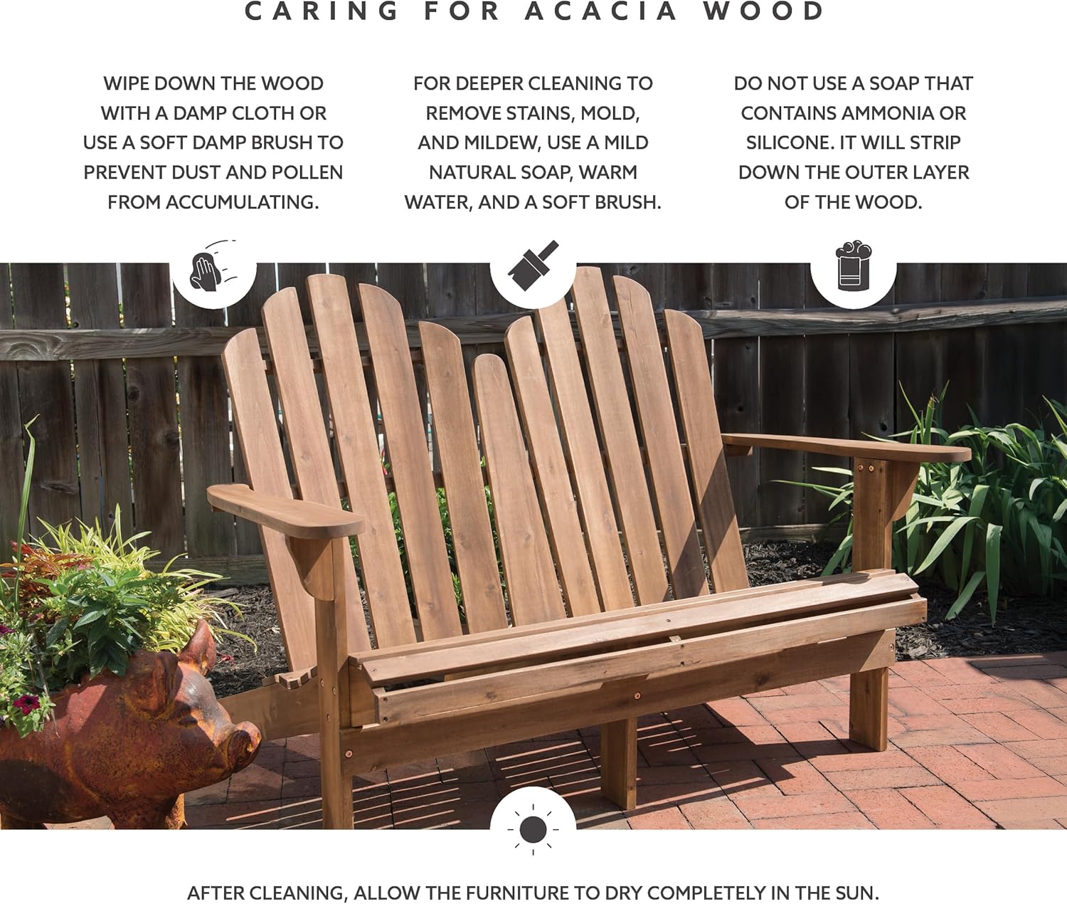 Linon Jayde Adirondack Double Bench, Teak