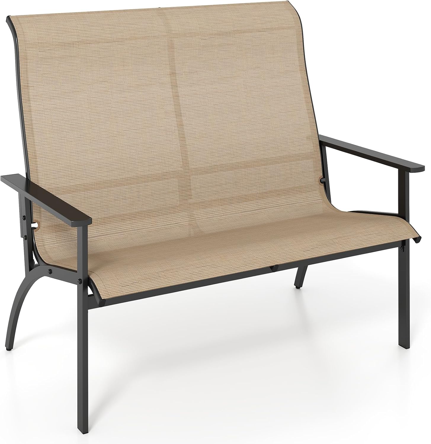 Tangkula Outdoor Adirondack Bench Chair, 2-Person Patio Garden Bench with High Back and Armrests, 880 lbs Weight Capacity, Front Porch Loveseat Furniture for Deck, Lawn and Backyard (Coffee)