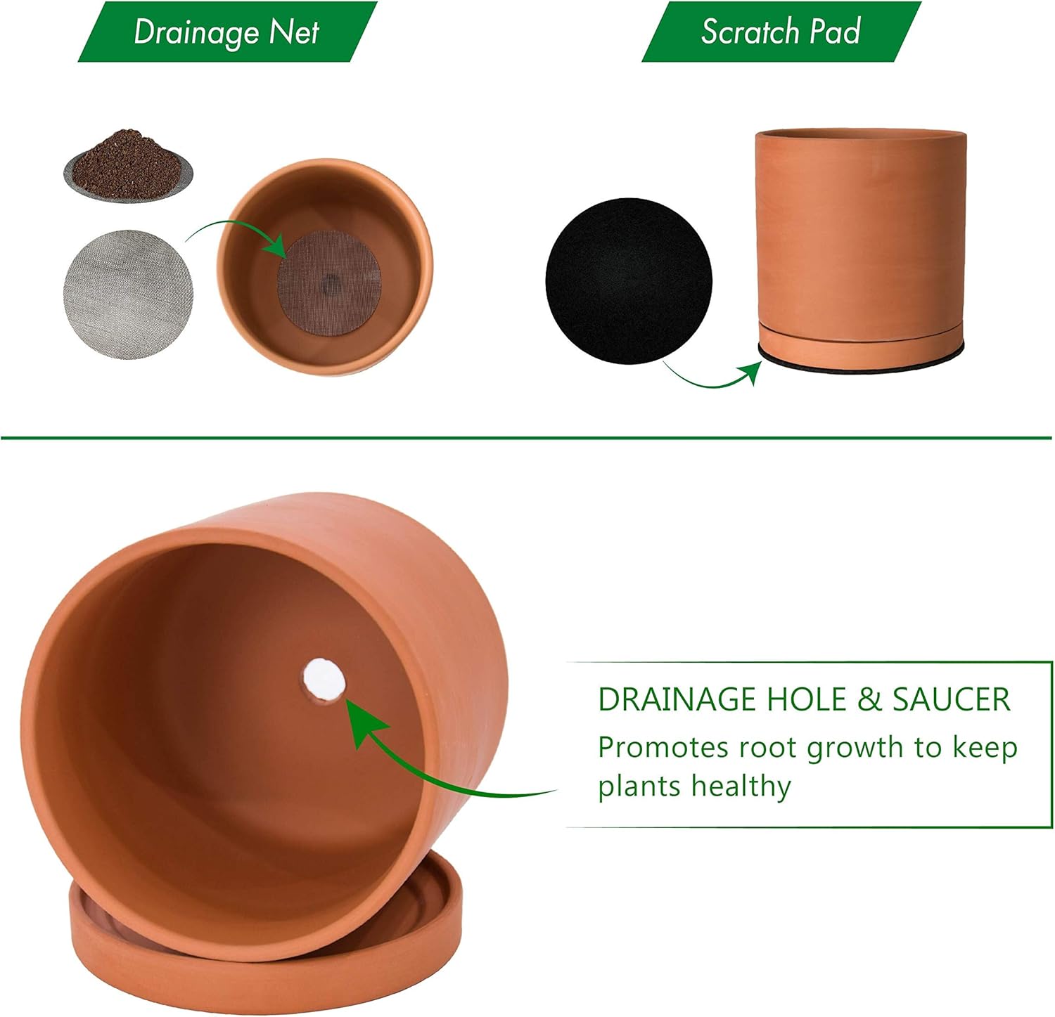 D'vine Dev Medium 8 Inch Terracotta Plant Pot with Drainage Hole and Saucer, Round Cylinder Planter Pot for Indoor Plants, 40-X-A-4