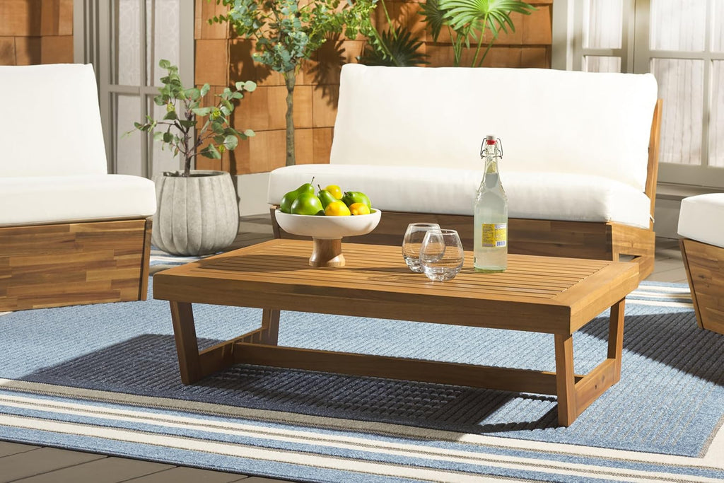 SAFAVIEH Outdoor Patio Furniture Collection Lynn Natural Brown Slatted Top Solid Wood Coffee Table (PAT7330A)