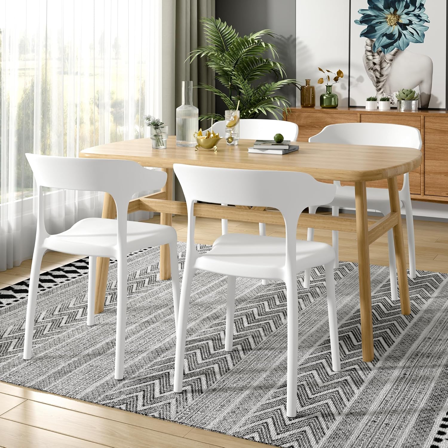 VECELO 4 Pack Plastic Stacking Chairs, Stackable Dining Chairs for Kitchen Restaurant Patio, Portable Indoor Outdoor Use, No Assembly Required, Classic White