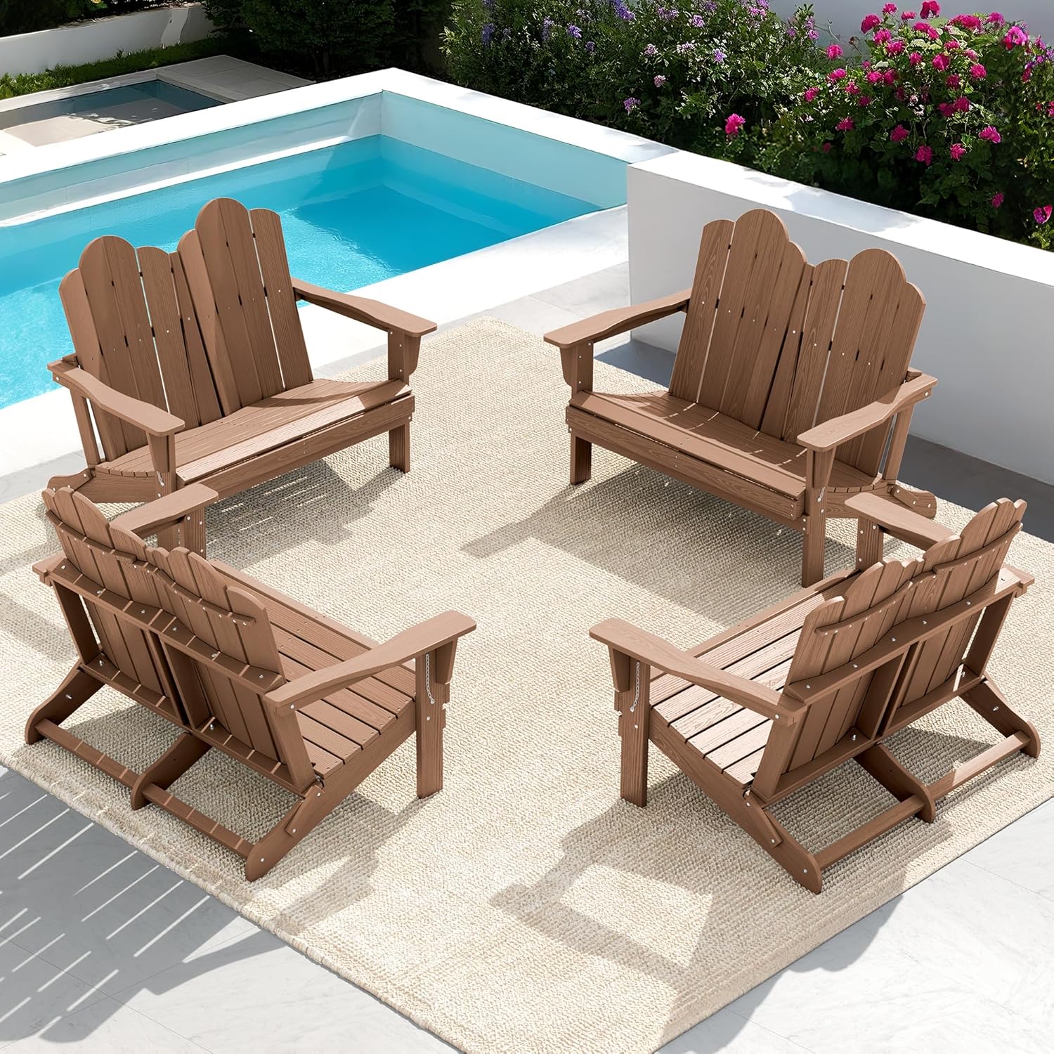 SERWALL Outdoor Folding Adirondack Bench, HDPE All-Weather Adirondack Loveseat, 660 lbs Capacity, Foldable Outdoor Patio Bench for Deck, Lawn, Garden, Navy