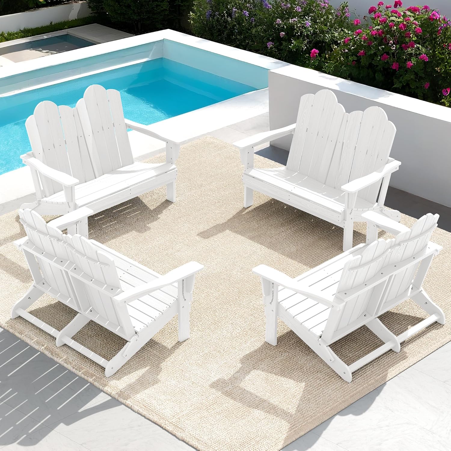 SERWALL Folding Adirondack Bench, HDPE All-Weather Adirondack Loveseat, 660 lbs Capacity, Foldable Outdoor Patio Bench for Deck, Lawn, Garden, Black