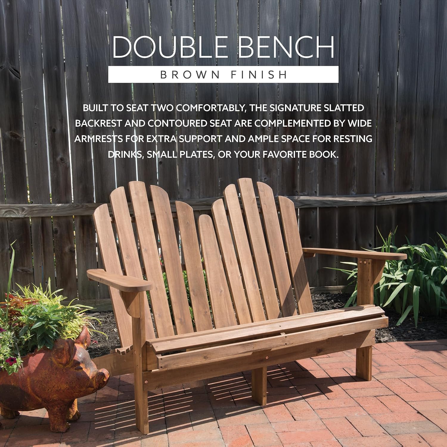 Linon Jayde Adirondack Double Bench, Teak
