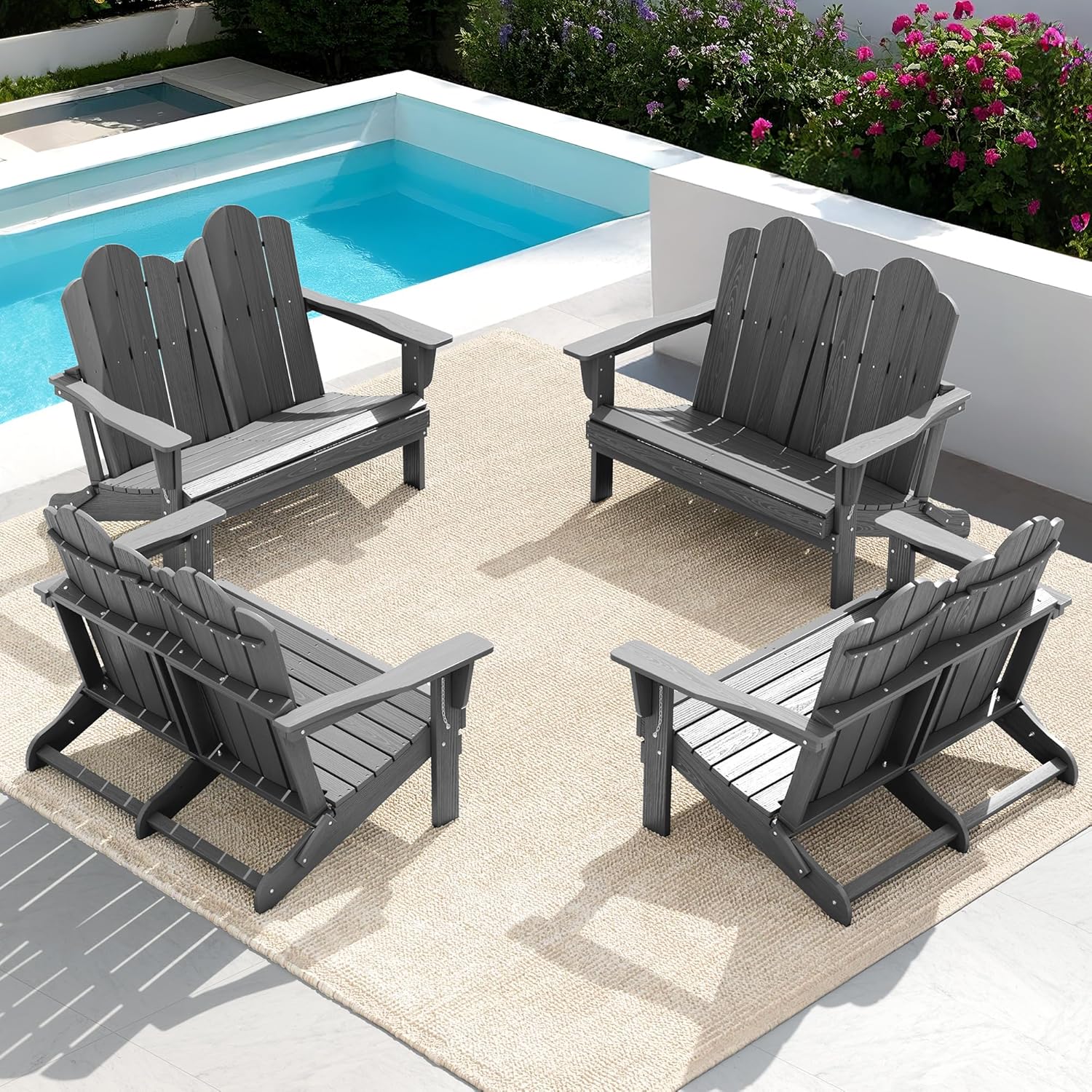 SERWALL Outdoor Folding Adirondack Bench, HDPE All-Weather Adirondack Loveseat, 660 lbs Capacity, Foldable Outdoor Patio Bench for Deck, Lawn, Garden, Navy