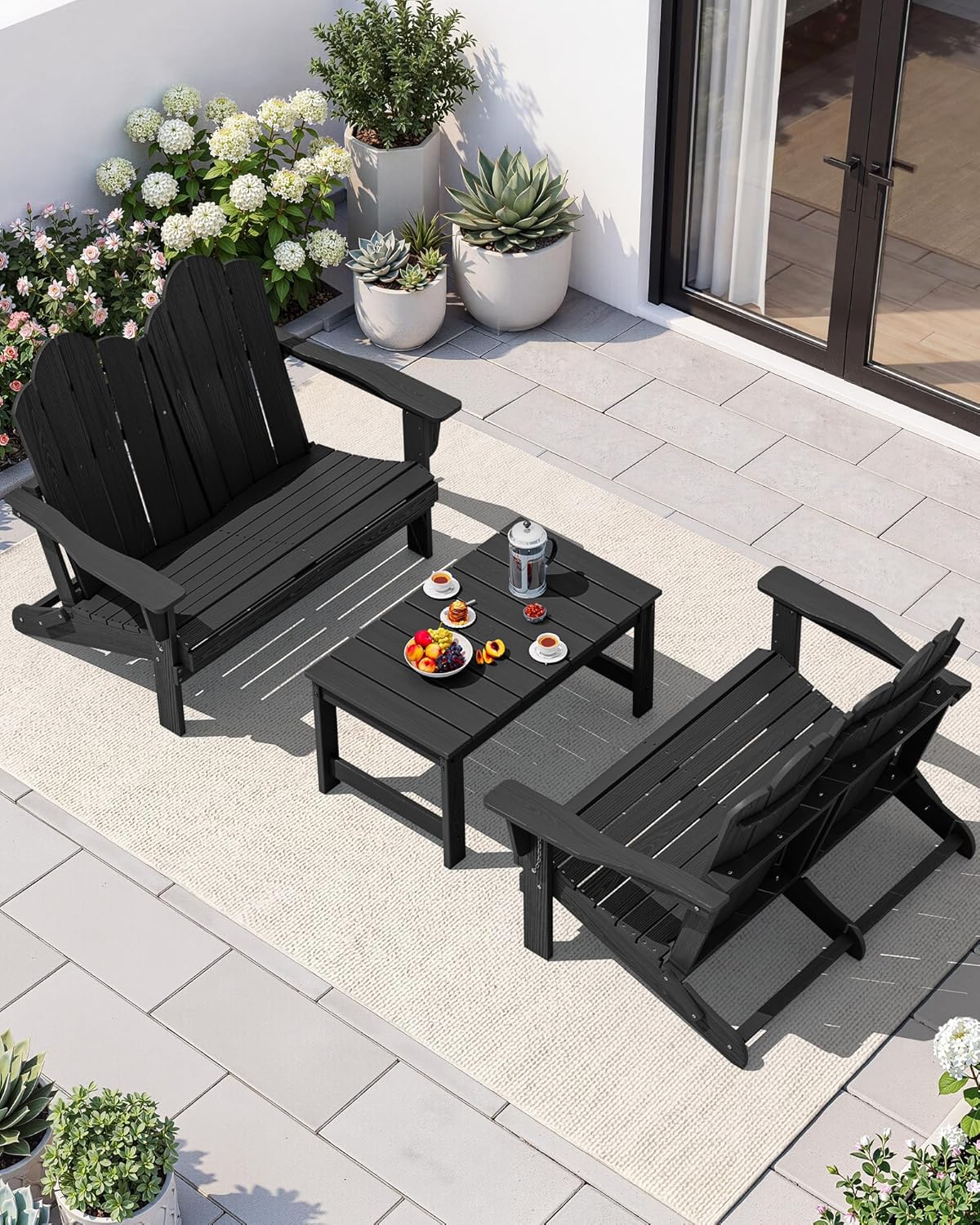 SERWALL Outdoor Folding Adirondack Bench, HDPE All-Weather Adirondack Loveseat, 660 lbs Capacity, Foldable Outdoor Patio Bench for Deck, Lawn, Garden, Navy